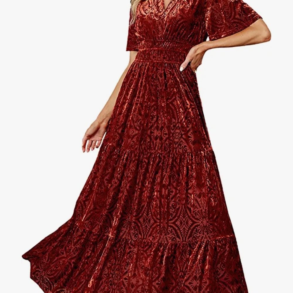 Velvet Dress, Rust, Medium, New